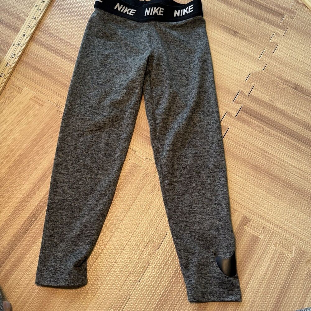 Nike Girls Dri-FIT Leggings Size 6X Gray Black Swoosh Logo Athletic Pants